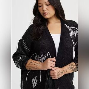 torrid Black Distressed Knit Cardigan with White Stitching
